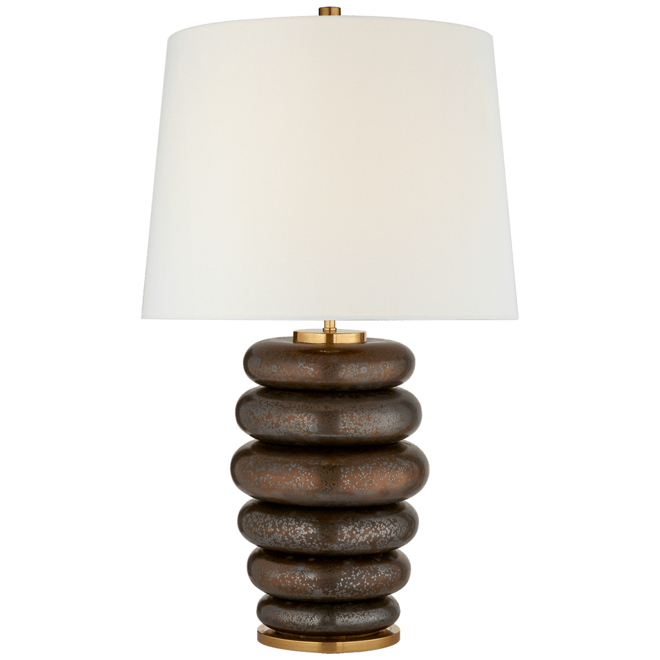 Phoebe Stacked Table Lamp in Crystal Bronze with Linen Shade