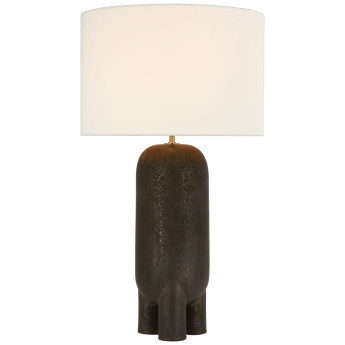 Chalon Large Table Lamp in Stained Black Metallic with Linen Shade