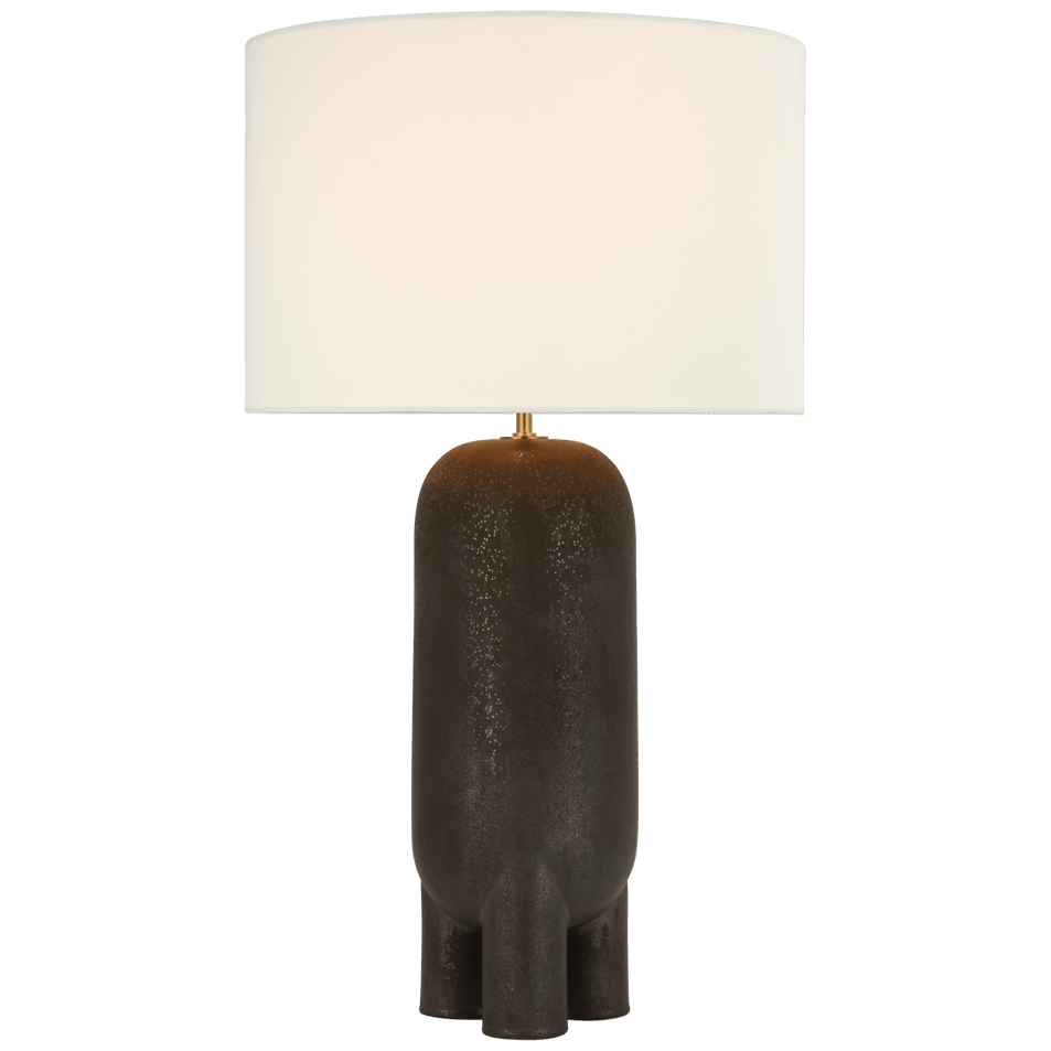 Chalon Large Table Lamp in Stained Black Metallic with Linen Shade