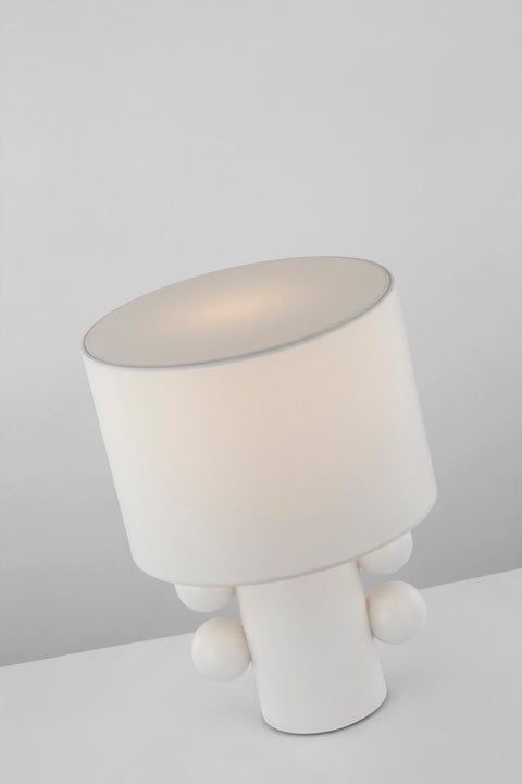 Tiglia Low Table Lamp in Plaster White with Linen Shade