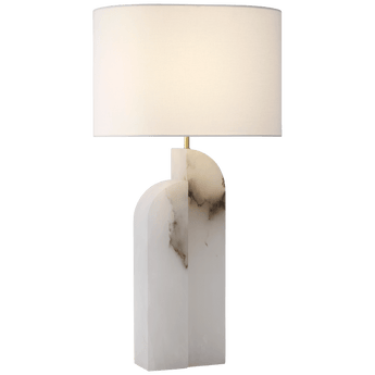 Savoye Large Left Table Lamp in Alabaster with Linen Shade