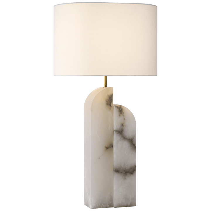 Savoye Large Right Table Lamp in Alabaster with Linen Shade
