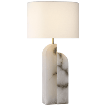 Savoye Large Right Table Lamp in Alabaster with Linen Shade