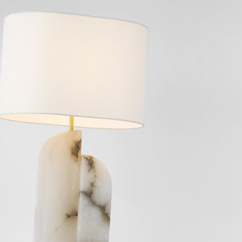 Savoye Large Right Table Lamp in Alabaster with Linen Shade