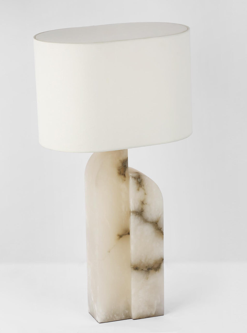 Savoye Large Right Table Lamp in Alabaster with Linen Shade