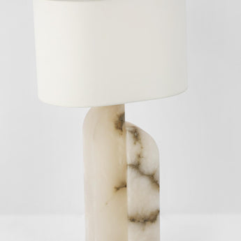 Savoye Large Right Table Lamp in Alabaster with Linen Shade