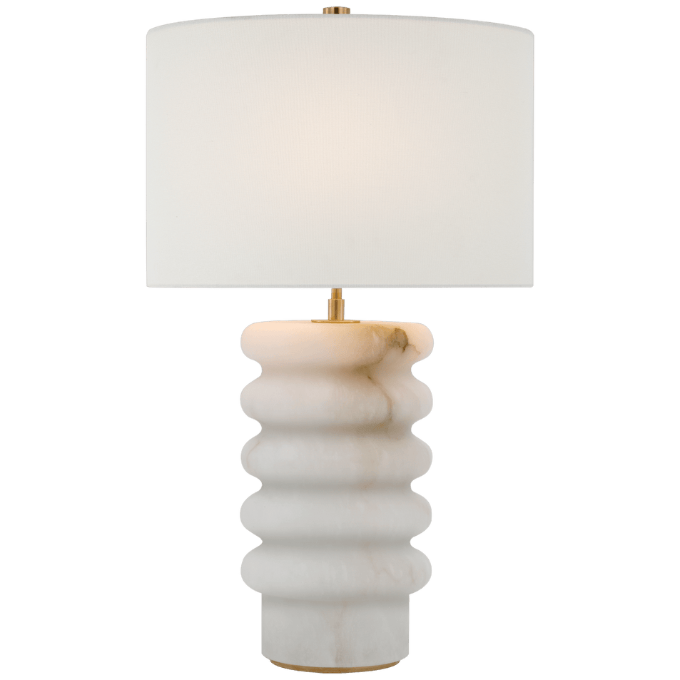 Onda Medium Table Lamp in Alabaster with Linen Shade