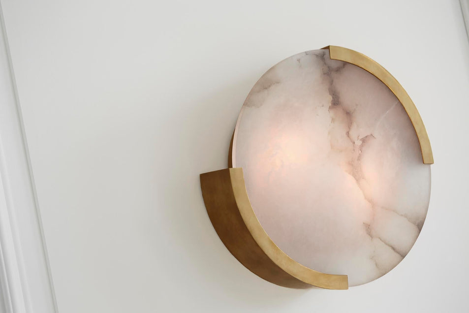 Melange Large Flush Mount in Antique-Burnished Brass with Alabaster