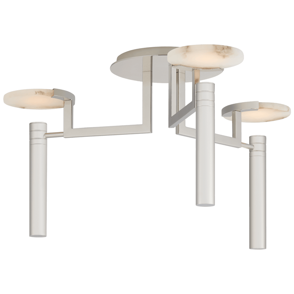 Melange Large Floating Disc Semi-Flush Chandelier in Polished Nickel with Alabaster