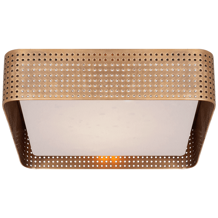Precision Large Square Flush Mount in Antique-Burnished Brass with Clouded Glass