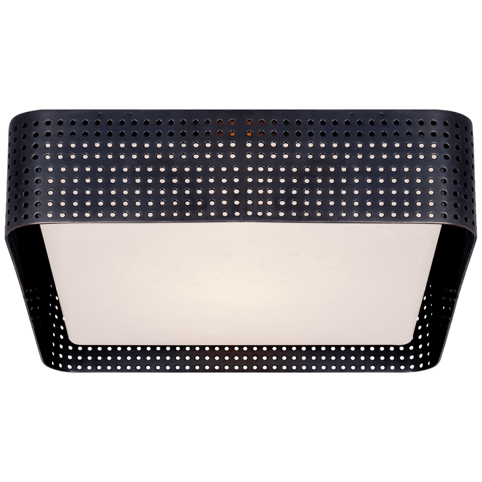 Precision Large Square Flush Mount in Bronze with Clouded Glass