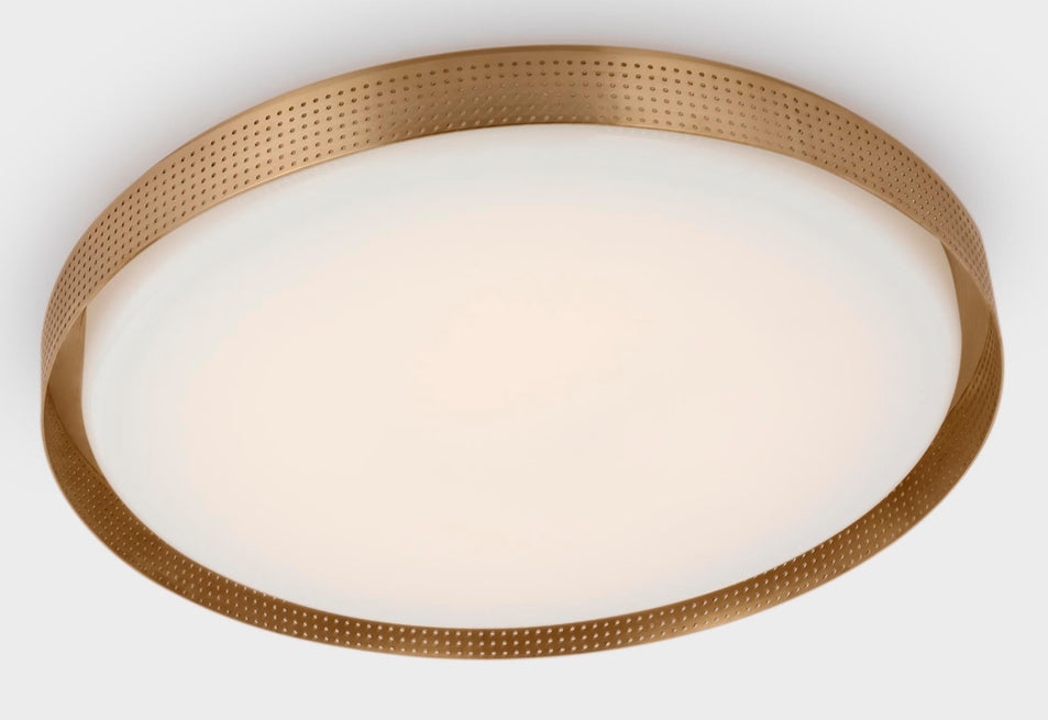 Precision 24" Round Flush Mount in Antique-Burnished Brass with White Glass