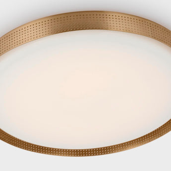 Precision 24" Round Flush Mount in Antique-Burnished Brass with White Glass