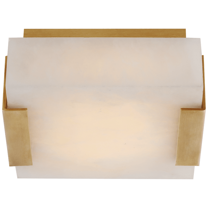 Covet Low Clip Solitaire Flush Mount in Antique-Burnished Brass with Alabaster
