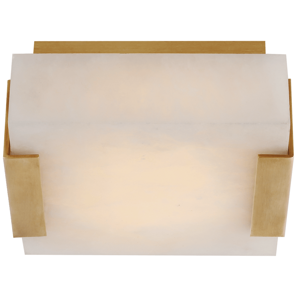 Covet Low Clip Solitaire Flush Mount in Antique-Burnished Brass with Alabaster