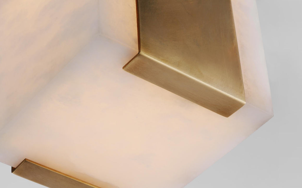 Covet Tall Clip Solitaire Flush Mount in Antique-Burnished Brass with Alabaster