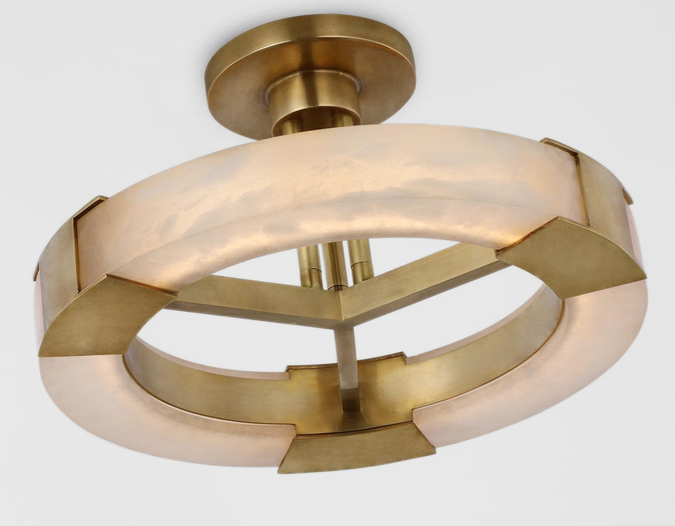 Covet Medium Ring Semi-Flush Mount in Antique-Burnished Brass and Alabaster