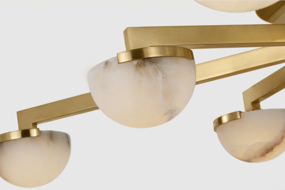 Pedra Large Staggered Arm Flush Mount in Antique-Burnished Brass with Alabaster