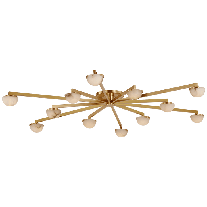 Pedra Grande Staggered Arm Flush Mount in Antique-Burnished Brass with Alabaster