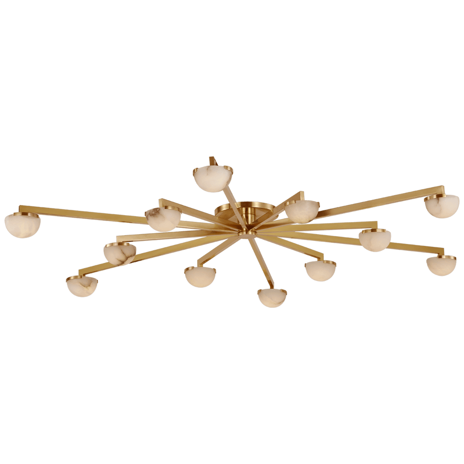 Pedra Grande Staggered Arm Flush Mount in Antique-Burnished Brass with Alabaster