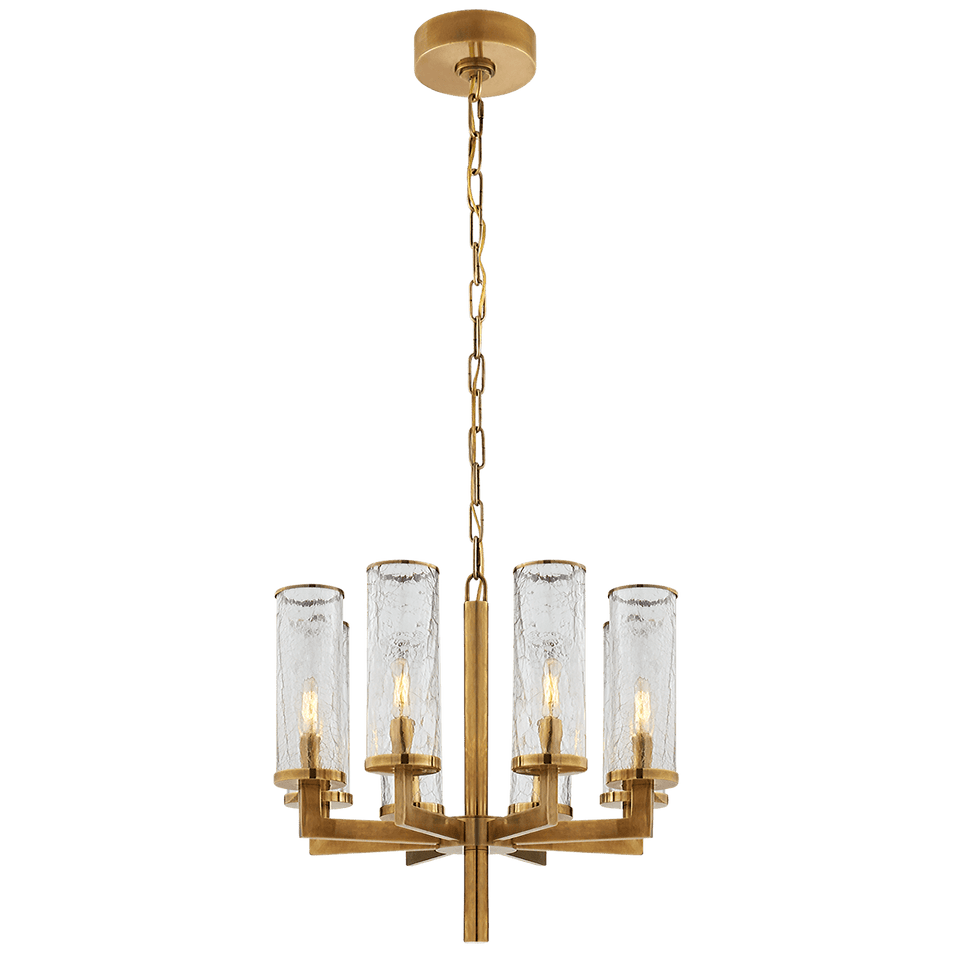 Liaison Single Tier Chandelier in Antique-Burnished Brass with Crackle Glass