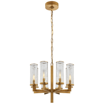 Liaison Single Tier Chandelier in Antique-Burnished Brass with Crackle Glass