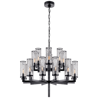 Liaison Double Tier Chandelier in Bronze with Crackle Glass