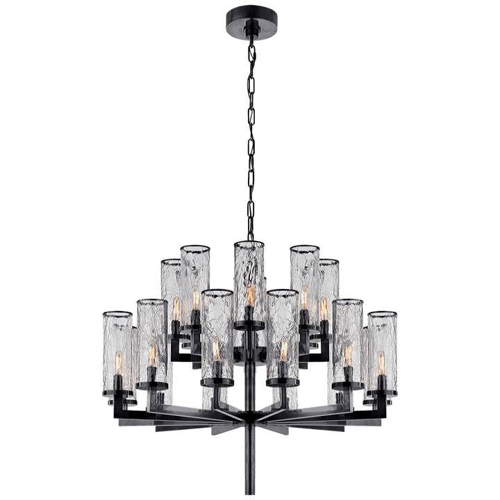 Liaison Double Tier Chandelier in Bronze with Crackle Glass