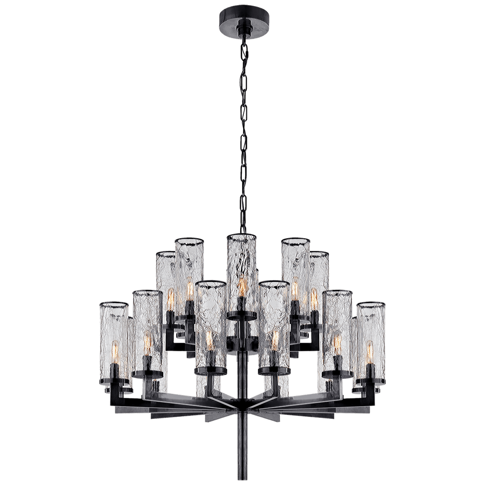 Liaison Double Tier Chandelier in Bronze with Crackle Glass