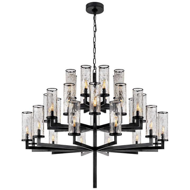 Liaison Triple Tier Chandelier in Bronze with Crackle Glass