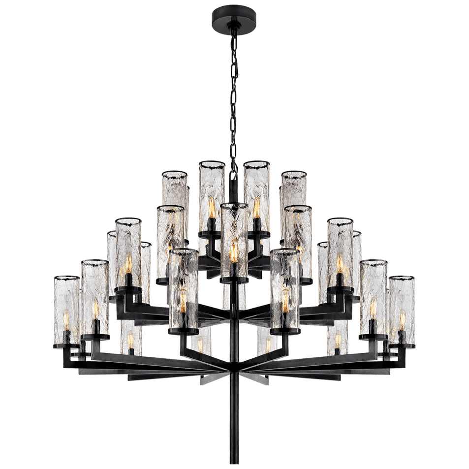 Liaison Triple Tier Chandelier in Bronze with Crackle Glass