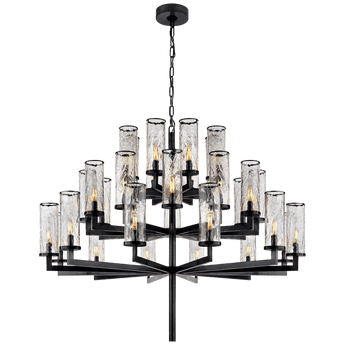 Liaison Triple Tier Chandelier in Bronze with Crackle Glass