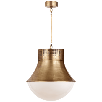 Precision Large Pendant in Antique-Burnished Brass with White Glass