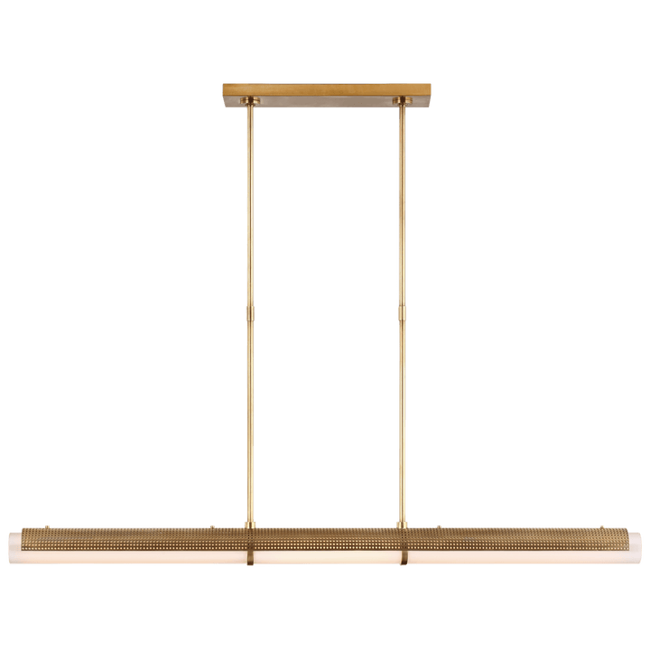 Precision Large Linear Chandelier in Antique-Burnished Brass with White Glass