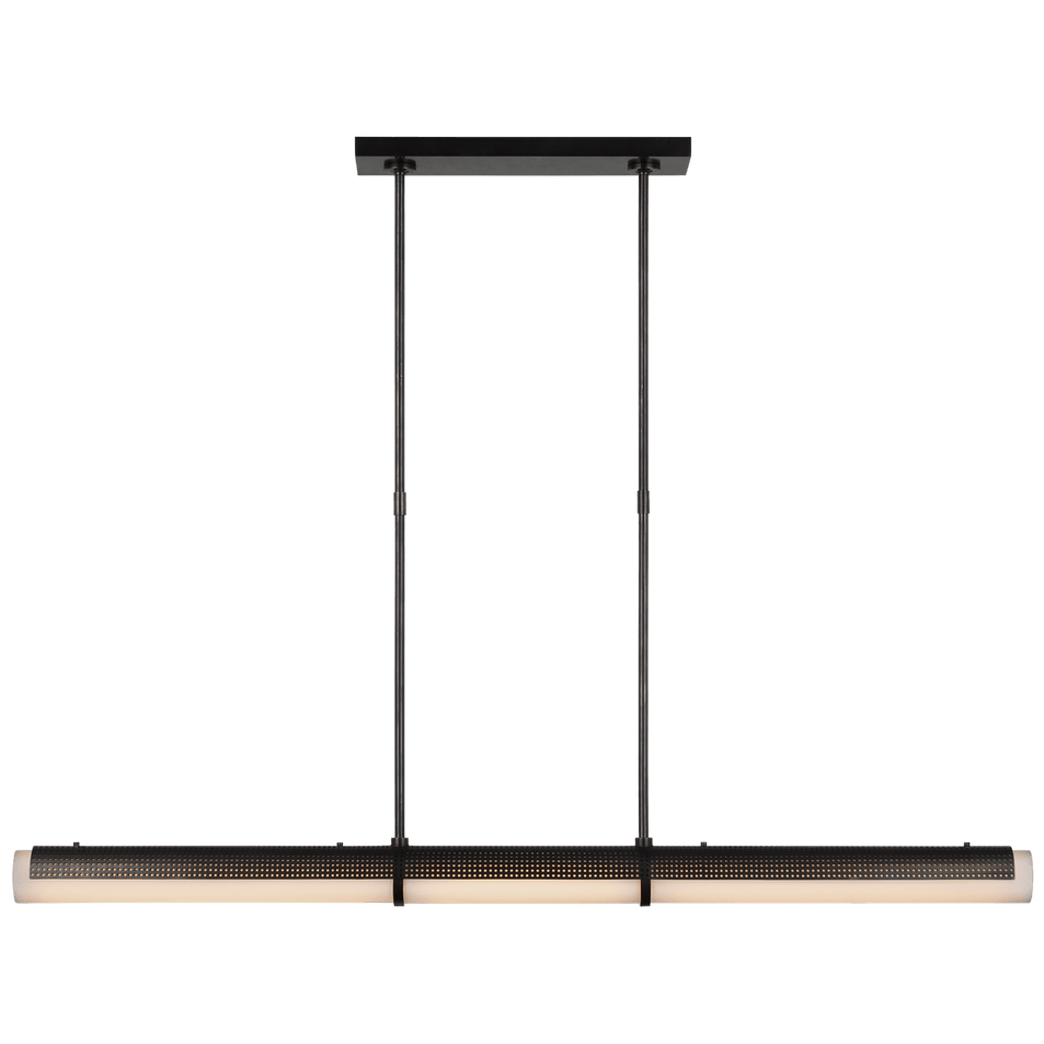 Precision Large Linear Chandelier in Bronze with White Glass