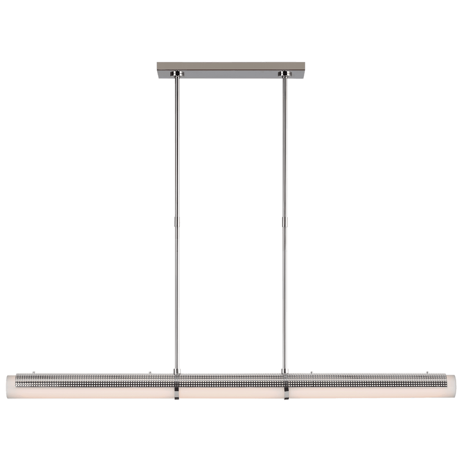 Precision Large Linear Chandelier in Polished Nickel with White Glass