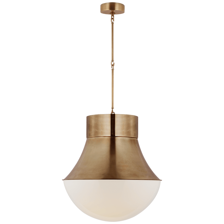 Precision 24" Pendant in Antique-Burnished Brass with White Glass