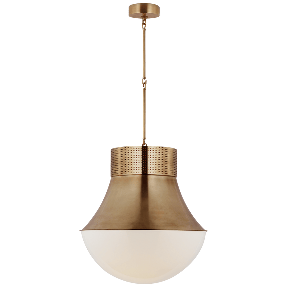 Precision 24" Pendant in Antique-Burnished Brass with White Glass