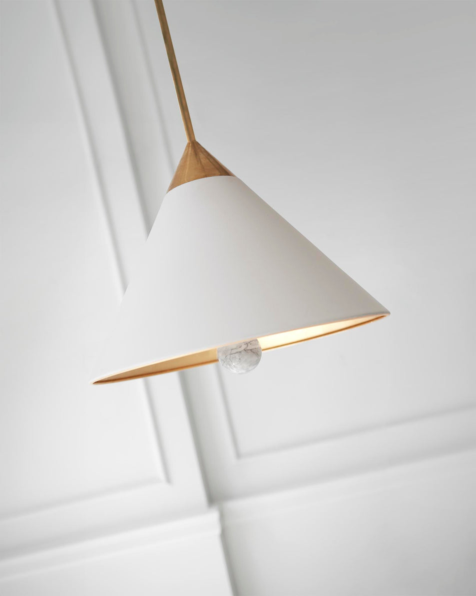 Cleo Pendant in Antique-Burnished Brass and Antique White with Frosted Acrylic
