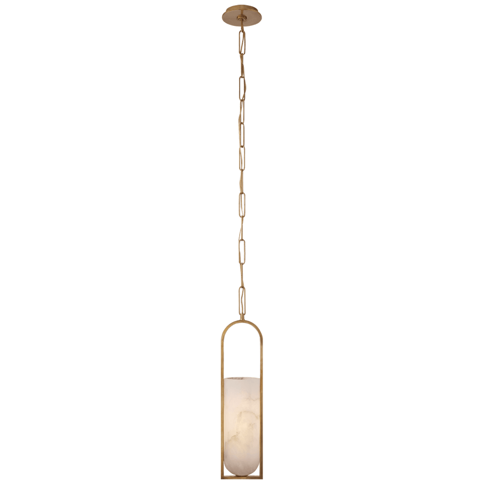 Melange Small Elongated Pendant in Antique-Burnished Brass with Alabaster Shade