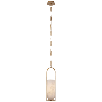 Melange Small Elongated Pendant in Antique-Burnished Brass with Alabaster Shade