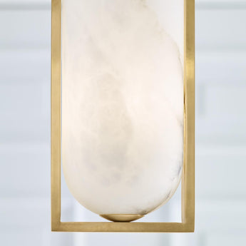 Melange Small Elongated Pendant in Antique-Burnished Brass with Alabaster Shade