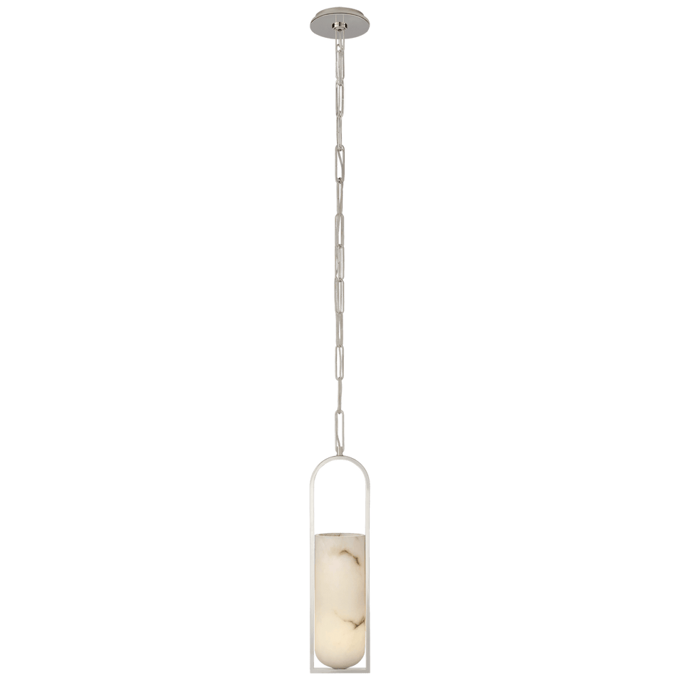 Melange Small Elongated Pendant in Polished Nickel with Alabaster Shade