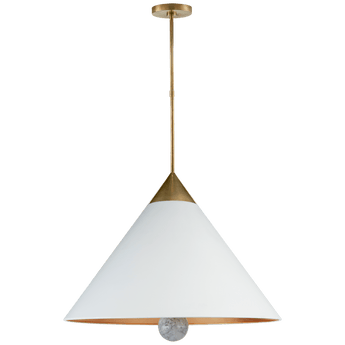 Cleo Large Pendant in Antique-Burnished Brass and White Marble with White Shade with Gild Interior