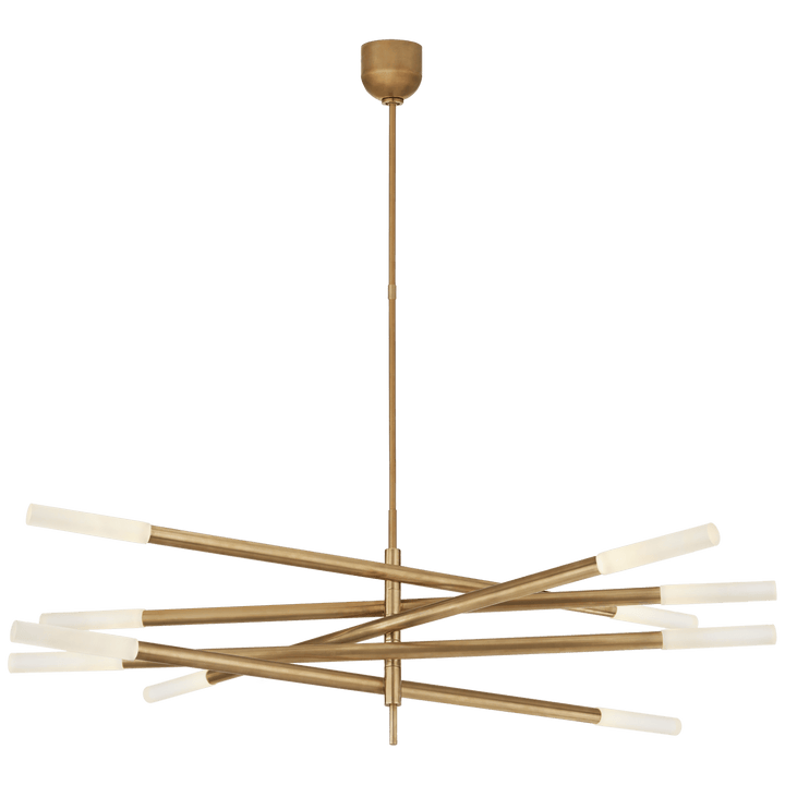 Rousseau Grande Ten Light Articulating Chandelier in Antique-Burnished Brass with Etched Crystal