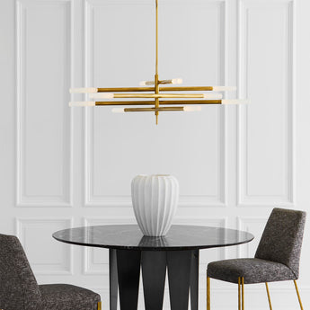 Rousseau Grande Ten Light Articulating Chandelier, a premium Chandelier light by Visual Comfort. Close - up image of its design.