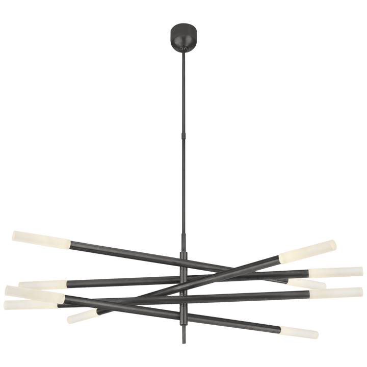 Rousseau Grande Ten Light Articulating Chandelier in Bronze with Etched Crystal