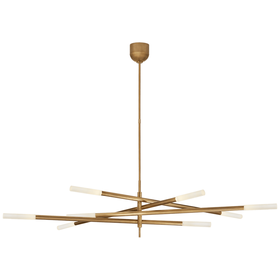 Rousseau Grande Eight Light Articulating Chandelier in Antique-Burnished Brass with Etched Crystal