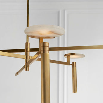 Melange Large Floating Disc Chandelier in Antique-Burnished Brass with Alabaster