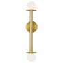 Nodes Double Sconce in Burnished Brass with White Glass